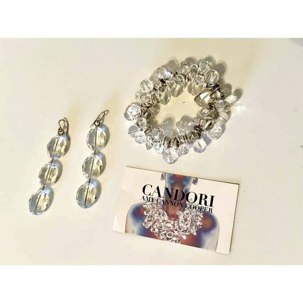 Rare Vintage Clear Crystal Lucite Beaded Bracelet & Drop Earrings Set Candori